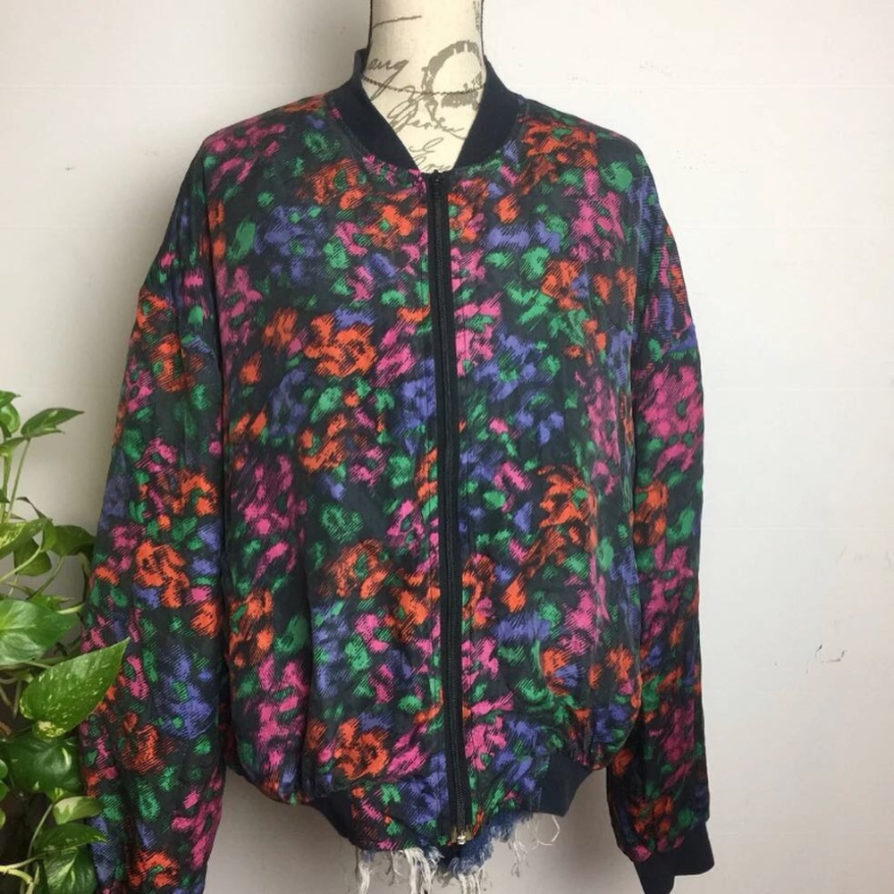 VTG Silk Neon Multi-Color Bomber Jacket